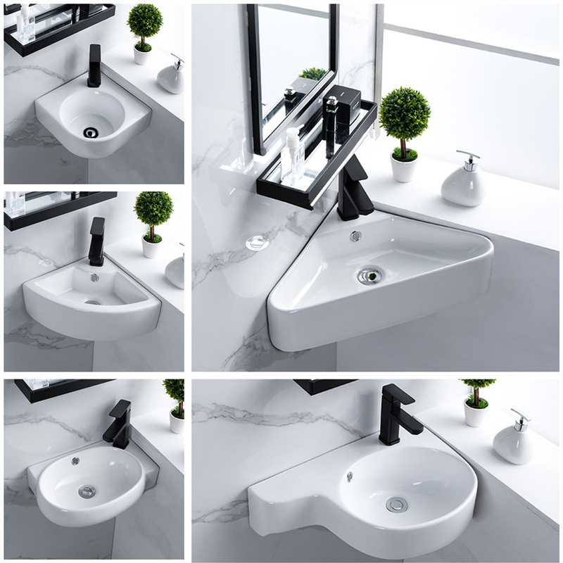 Wall-Hanging Triangle Basin Washbasin Simple Corner Fan-shaped Washbasin Small Household Ceramic Facial Washer for Small Apartment