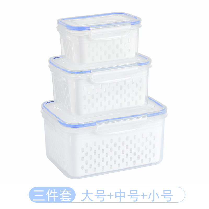 Caja de almacenamiento de refrigerador de doble capa, transparente, grado alimenticio, drenaje y gran capacidad