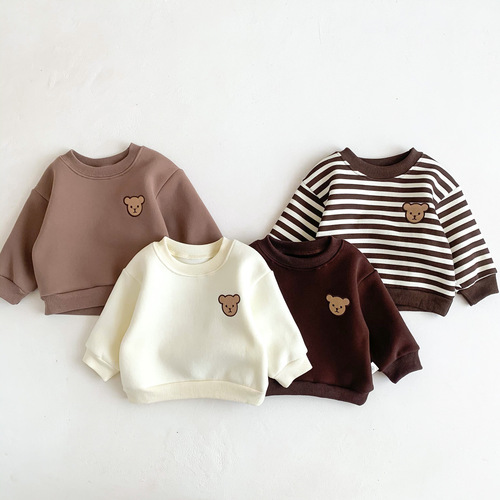 Children's Winter Round Neck Four-Color Korean Style Sweatshirt Baby Clothing Infant Fleece for Boys and Girls Baby Thick Warm Hooded Jacket