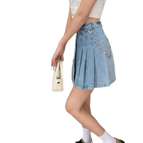 Pure desire spice creative lace bowknot pleated denim skirt new female Mini Pleated Skirts skirt of high waist