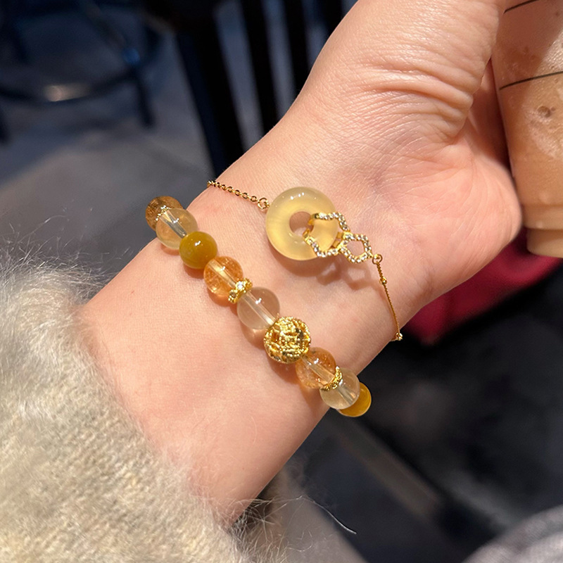 天然黃水晶手串女金髮晶黃虎石手鍊輕奢高級感新中式塔晶閨蜜手飾