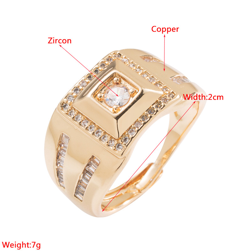 New Copper Plated Real Gold Micro Inlaid Zircon Geometric Men's Opening Ring display picture 1