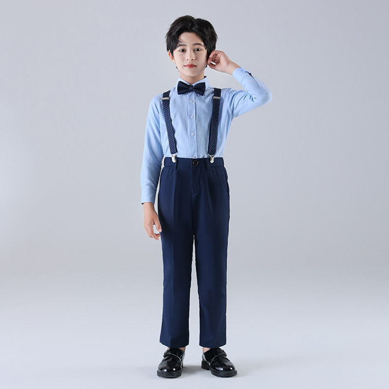 Traje de vestido de tirantes para niños Traje de actuación de manga larga para niños Estilo británico