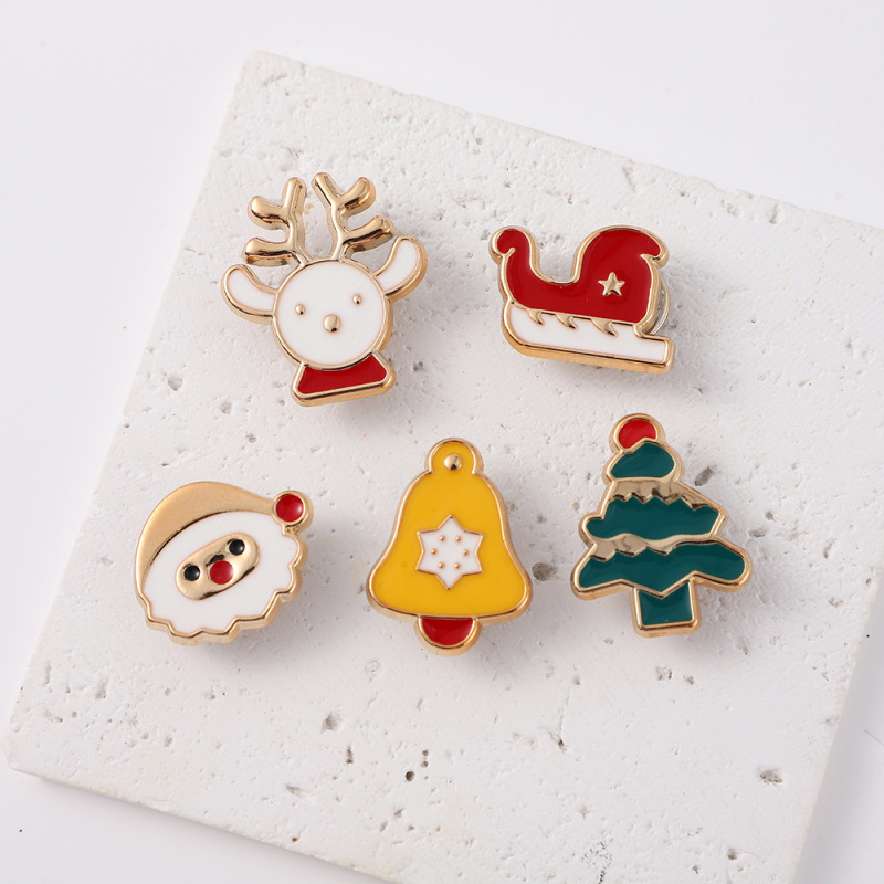 Popular Christmas Oil-Drip DIY Ornament Accessories Santa Claus Snowman Bell Reindeer Clogs Wholesale Shoe Decorations