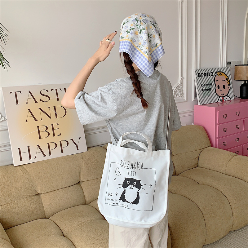 37271 Japanese cartoon canvas bag, women's printed crossbody bag, tote bag, large-capacity student class bag, handbag undefined