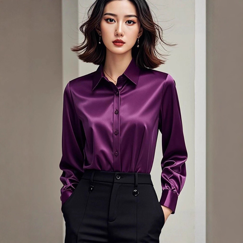 2025 Autumn New High-End Professional Satin Purple Shirt For Women Long Sleeve Formal Fashion Commuting Elegant Blouse_ecoleips.com
