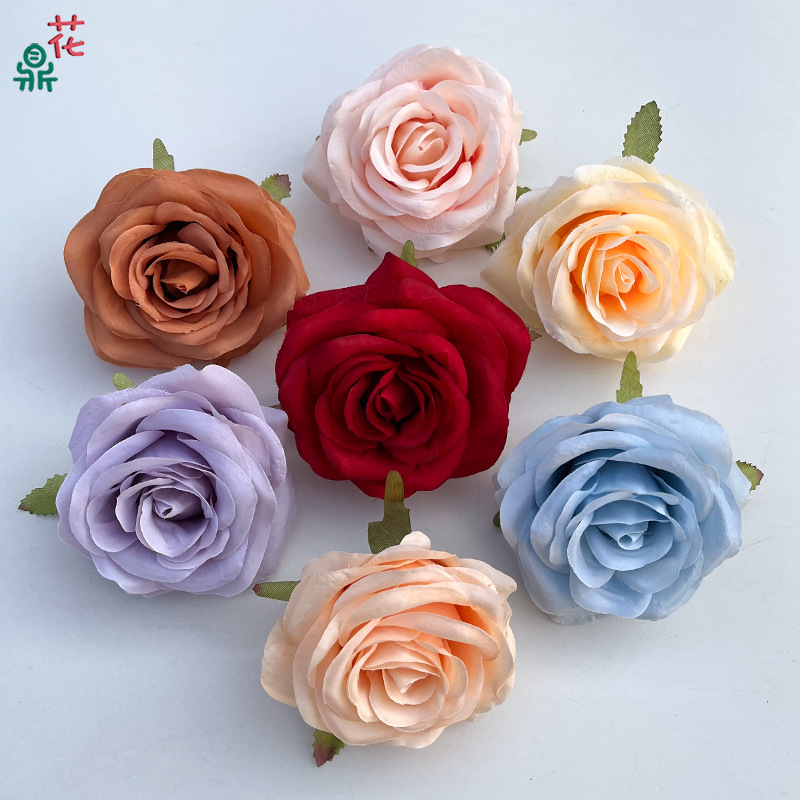 Mid rose flower head round rose flower wedding corsage hair accessories decorative fake flower DIY gift box accessories artificial flower
