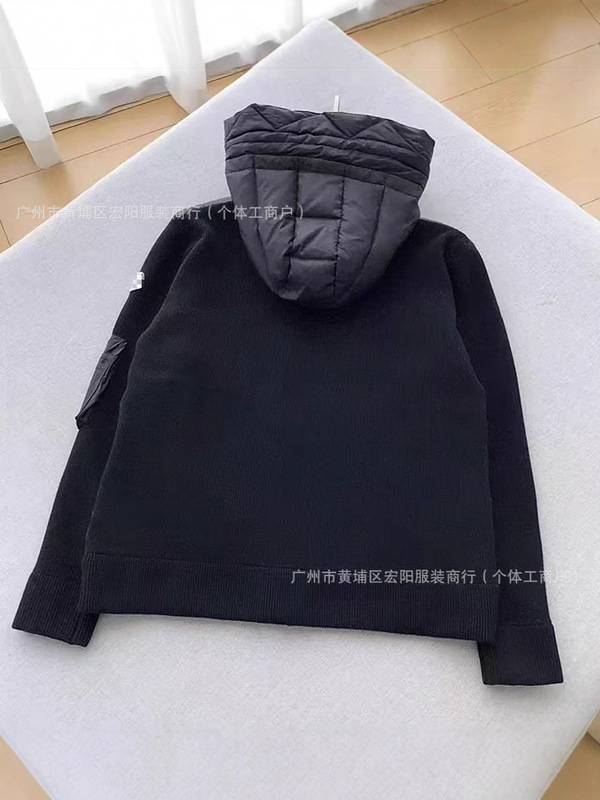 2025新款正确版M家针织开衫拼接连帽羽绒服 情侣款白鸭绒休闲外套|undefined