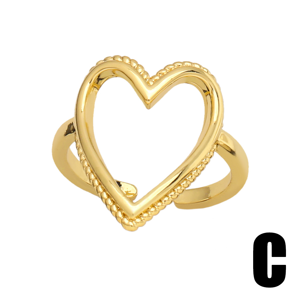 Fashion Simple Hollow Heart-Shaped Solid Color Copper Ring