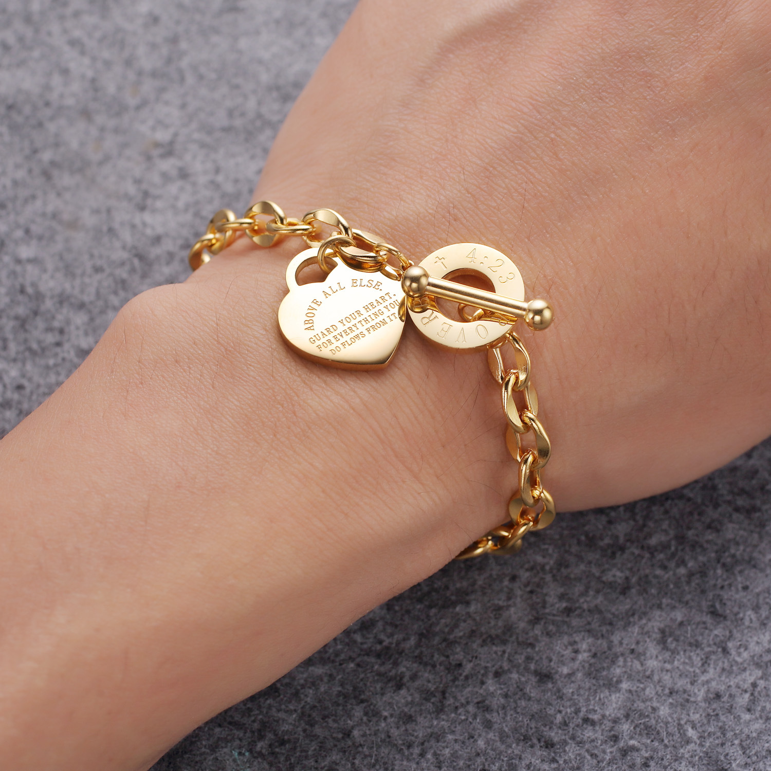 Holiday, Daily Occasion Hot Fashion  Stainless Steel Peach Heart Tag Titanium Steel Bracelet Japanese Buckle Bracelet Wholesale