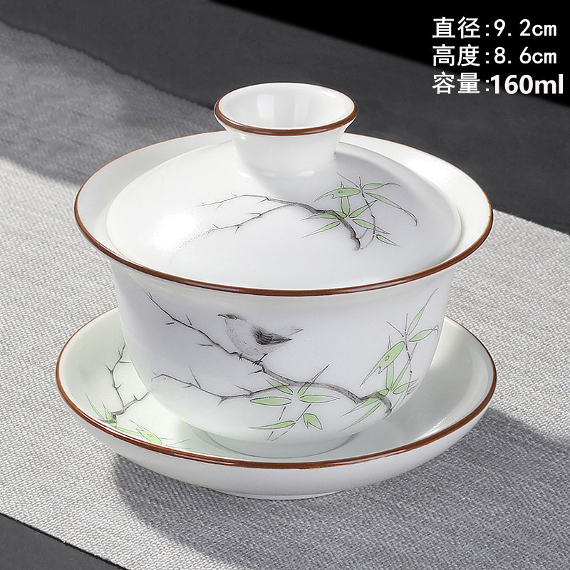 三才盖碗带盖泡茶杯单个茶碗复古风功夫茶具特大号白瓷高端三炮台