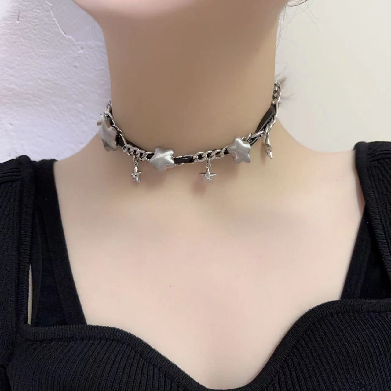 甜酷y2k星星配飾項鍊女個性潮流choker頸鏈小眾設計感拼接鎖骨鏈