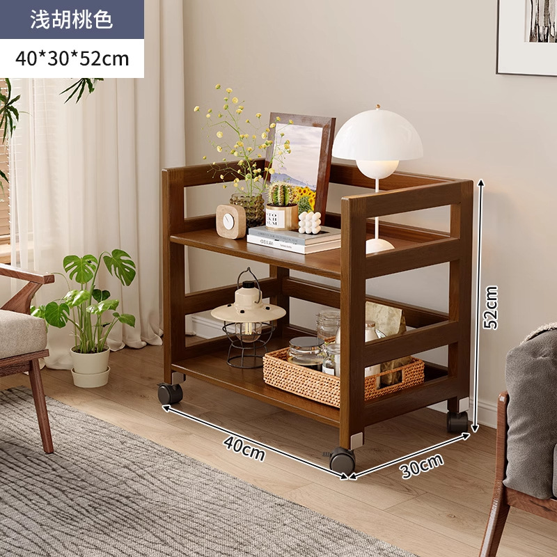 Rack de mesita de noche de madera maciza de color madera de piso a techo en el lado de la sala de estar, cochecito de varios pisos, estante de almacenamiento extraíble para dormitorio