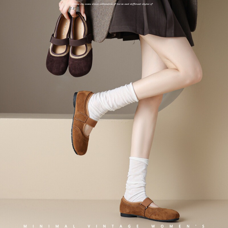 Genuine leather version~Vintage Velcro low-cut Birkenstock shoes for women, autumn style flat Mary Jane ballet shoes, large size women's shoes