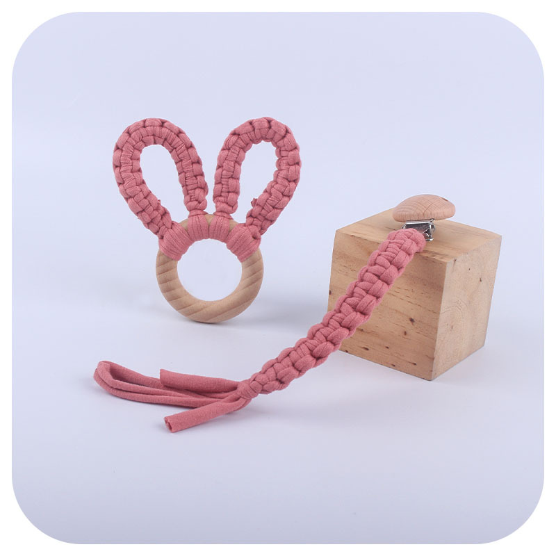 DIY creativo bebé suministros haya chupete clip hecho a mano algodón tejido chupete cuerda anti-gota cadena mordedor traje