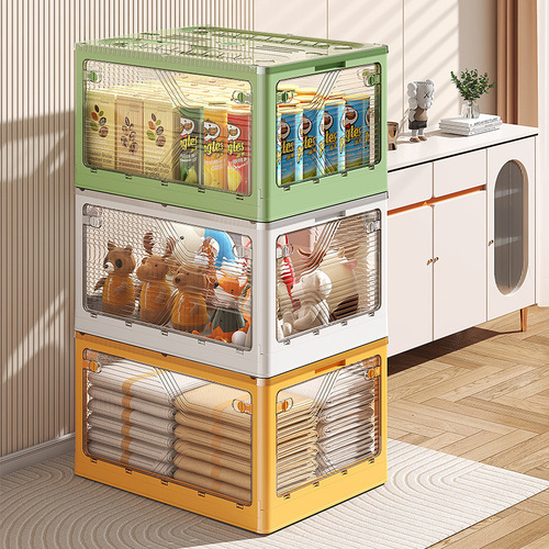 Home Outdoor Portable Folding Box Multi-functional Side Opening Transparent Folding Box Folding Wheel Clothes Storage Box