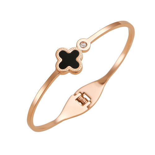 Non-fading 18k rose gold shell four-leaf clover bracelet for women simple personalized titanium steel bracelet classic accessories wholesale