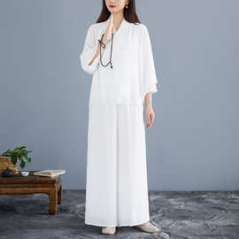 实拍 禅修服女打坐仙气疗愈禅服套装禅意茶服佛系女装居士服佛系