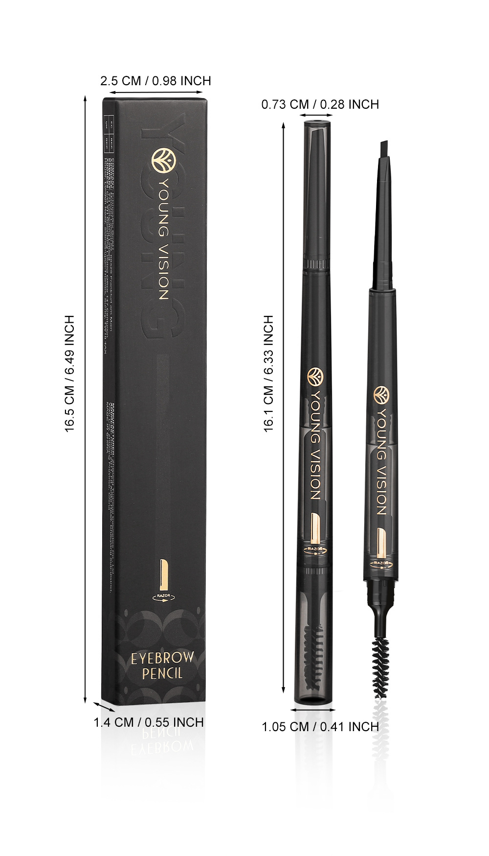 YOUNG VISION's foggy three-in-one eyebrow pencil is not prone to smudging. It features a fine and soft brush and eyebrow blade undefined