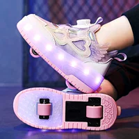 Детская обувь Heelys на двух колесах, молодежные роликовые коньки, легкие коньки с перезаряжаемой батареей, спортивная обувь на колесах с летающим шкивом, дропшиппинг