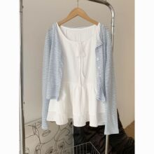 2025新款夏季韩版少女浅色系ins蓝白条纹长袖套装休闲宽松两件套