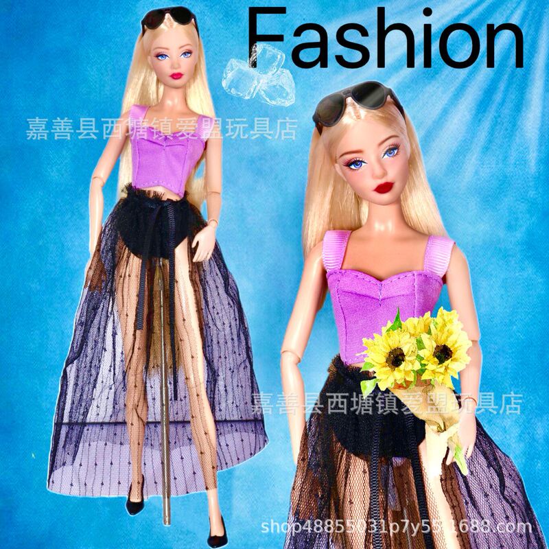 Wholesale 30cm Bobby Doll Clothes Sweet Fashion Strap Top Leggings Gauze Skirt Glasses Sunglasses High Heels