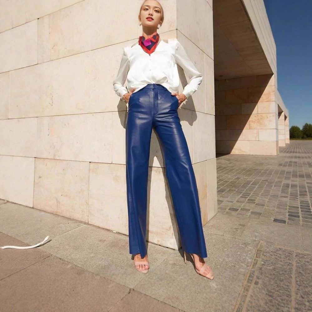 Autumn High Waist PU Leather Straight Leg Pants For Women Hip Lift Casual Elegant Stylish Bottoms_ecoleips.com