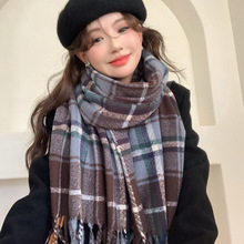 红色圣诞新年格子围巾女冬季保暖加厚披肩秋冬韩版高级感百搭围脖