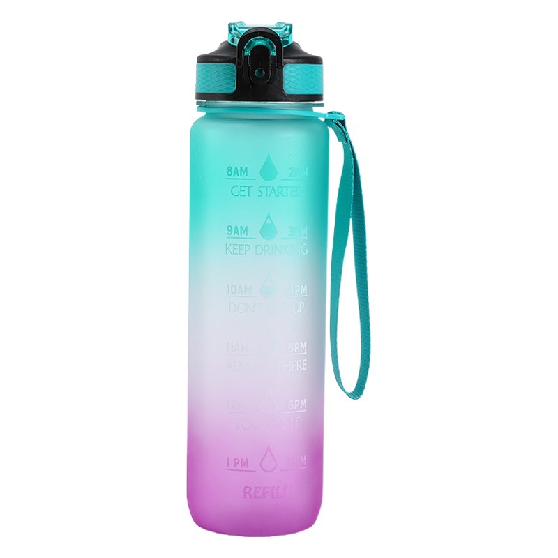 Fabricante en stock transfronterizo 1000ML caldera de rebote gradiente taza de agua escala portátil paja TRITAN taza deportiva