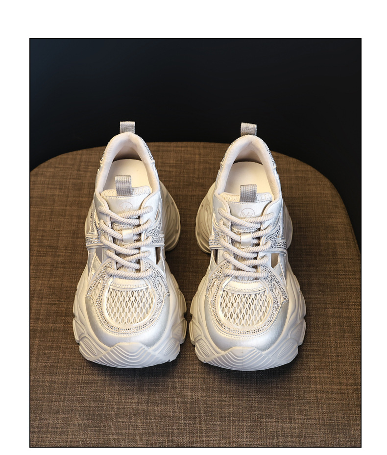 Giày sneaker nữ đế dày tăng chiều cao, mặt lưới đính đá lấp lánh — màu trắng chi tiết 19