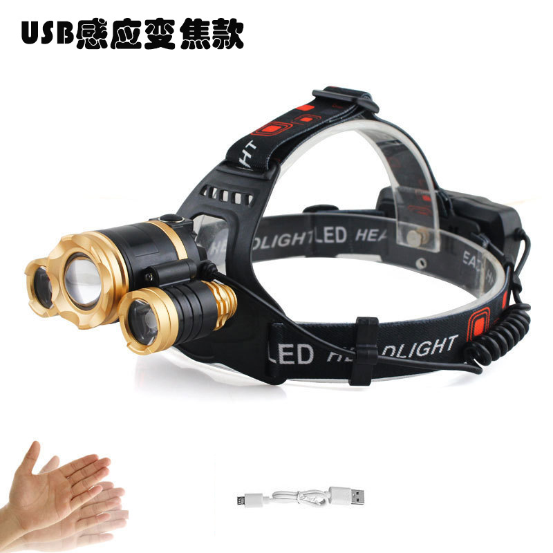 Transfronteriza de enfoque giratorio fuerte luz 3LED Faro de alta potencia de iluminación al aire libre lámpara de pesca nocturna carga T6 faro