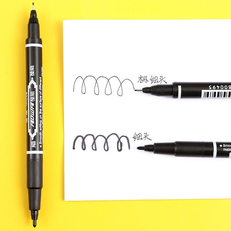 Pequeño lápiz negro de doble cabeza al por mayor impermeable no se desvanece pintura trazos estudiantes niños marcadores de arte papelería