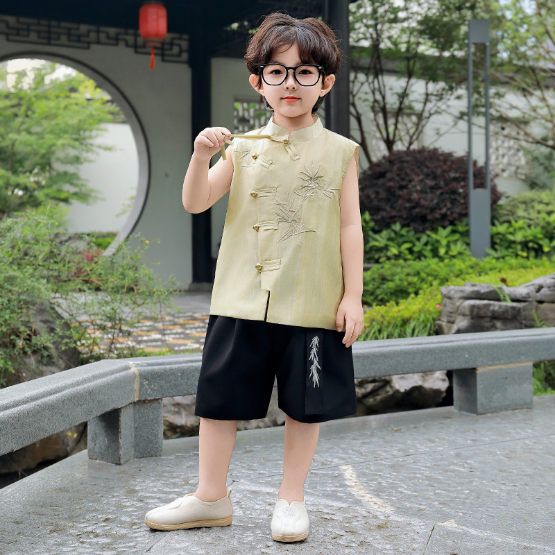 男童夏季新中式套装凉感吸汗可机洗衣冠楚楚两件套夏装新款童套装