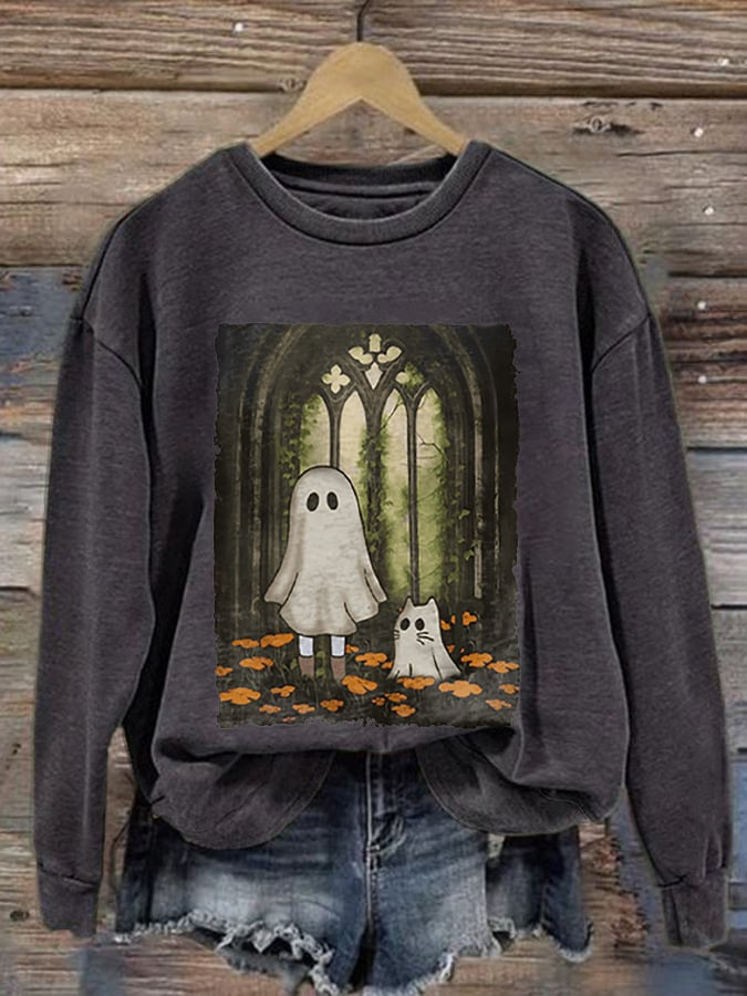 Cráneo humano Impresión digital cuello redondo suéter de Halloween 2023 estación independiente suministro ropa las mujeres