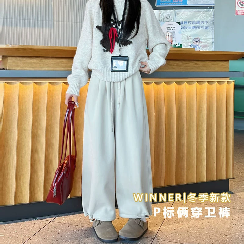 Осенние и зимние бархатные толстые брюки для ног женские новые этикеты с высокой талией