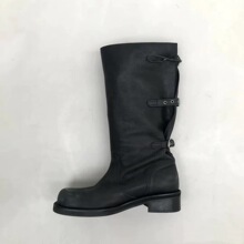 牛皮版韩版粗跟褶皱高筒靴女新款翻折三穿户外机车靴子骑士靴长靴