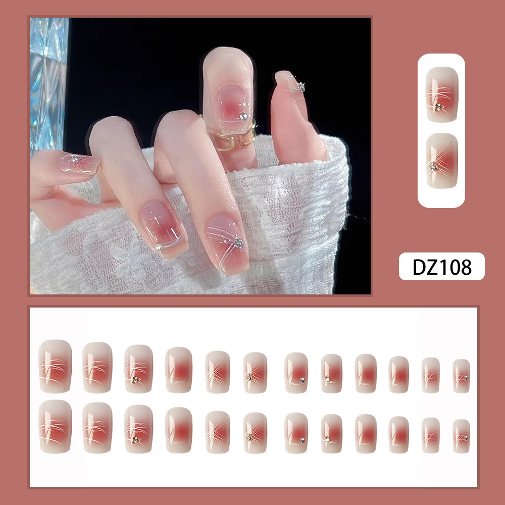 Las mejores ventas de polvo de niebla de estrella de diámetro de uñas, blush suave, gradiente de uñas de 24 piezas de uñas falsas de viaje diario