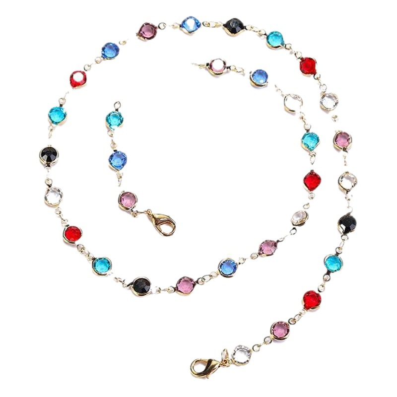 Retro Cross-Border Pearl Glasses Chain Women's Halter Accessories Colorful Crystal Pendant Mask Glasses Anti-Falling Lanyard Necklace