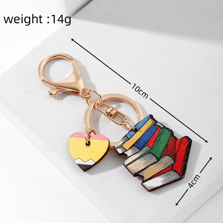 11g Weight Keychain Classification 1 Piece Quantity Modern Style Letter Heart Shape Apple Wood Teachers' Day Unisex Keychain