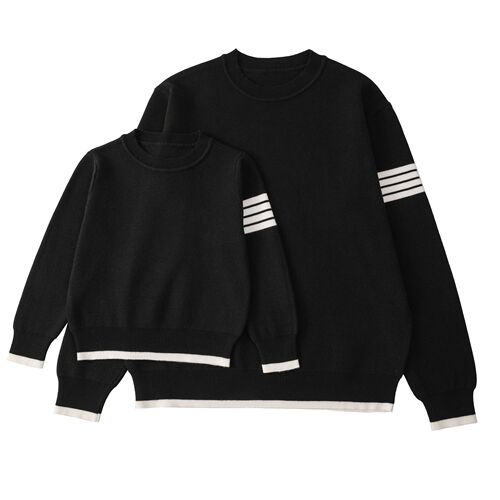 Hoodie for Fashion Family Set: Matching Sweaters for Parents and Kids, Striped Mother and Son Outfits, Stylish Couple Set for Four-Person Families