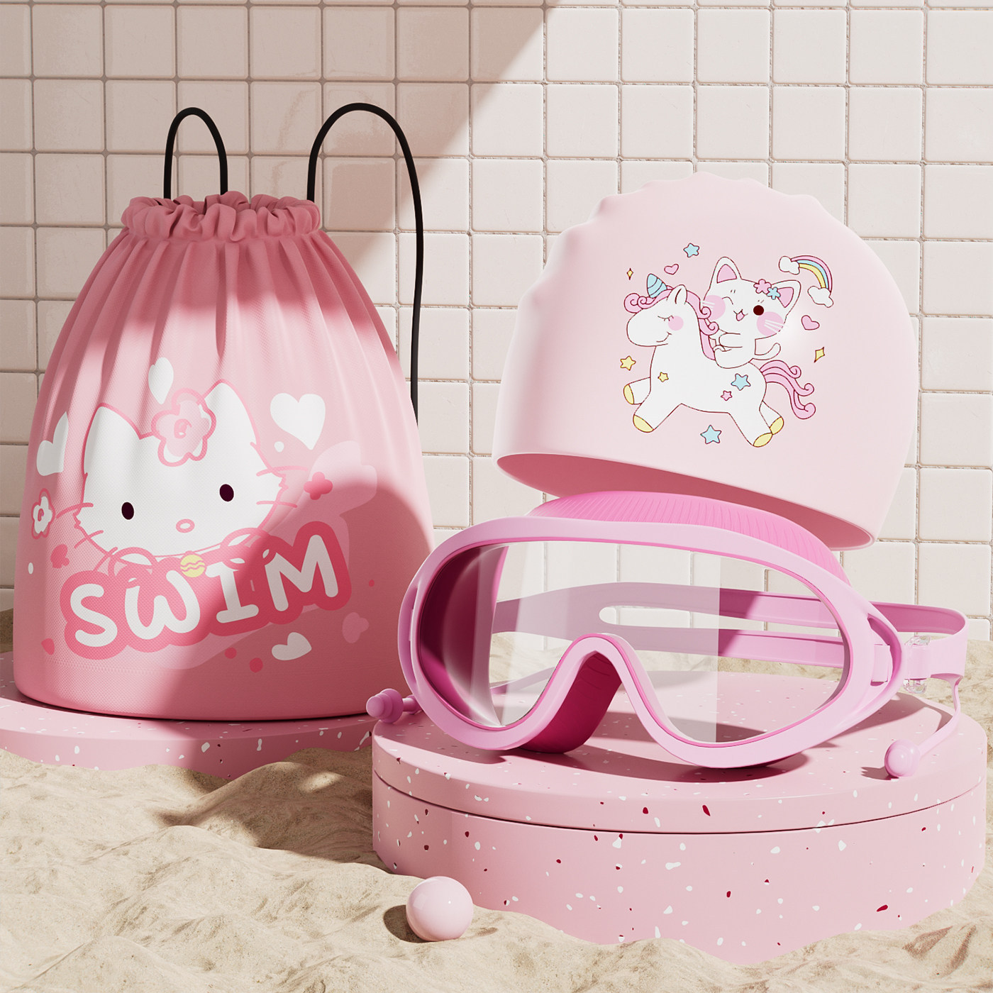 Set de Gafas de Natación de Marco Grande con Gorro para Niños PC Antivaho e Impermeable image 23