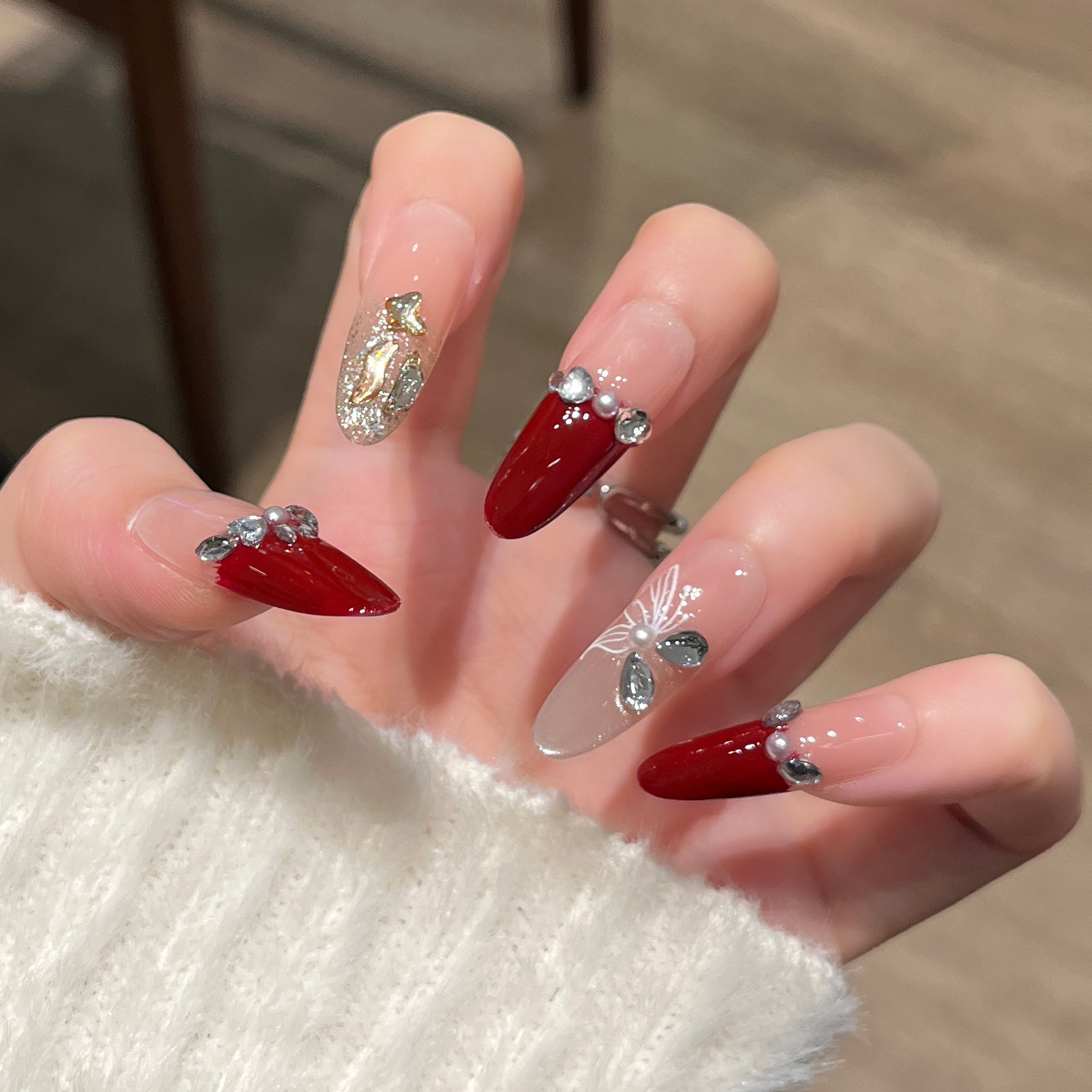 Uñas postizas de ojo de gato transfronterizas, piezas de uñas hechas a mano, uñas postizas, arte de uñas portátil, estilo largo de alta gama.