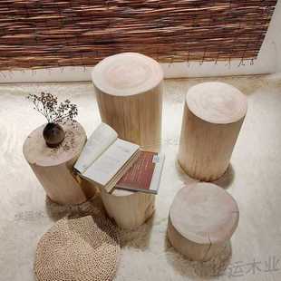 ✅ Fragrant Fir Tree Stump Wooden Pier Solid Wood Root Carving Stool Clothing Store Shoe Changing Stool Living Room Simple Ornaments Bedside Table Flower