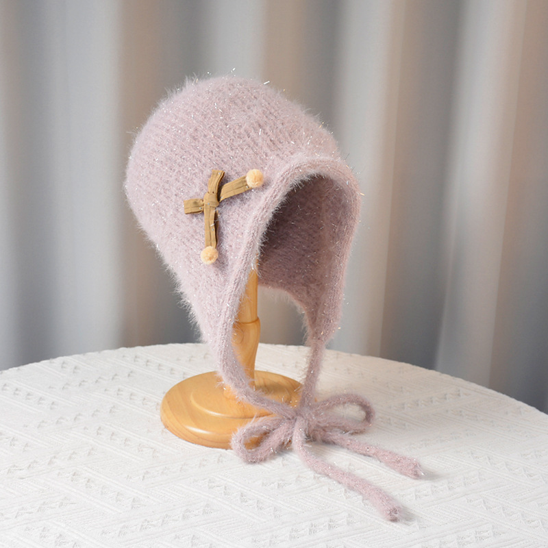 Chapeaux tricotés en fil papillon doux et mignon pour enfants automne hiver, protection des oreilles en peluche à la mode, visage_voghion.com