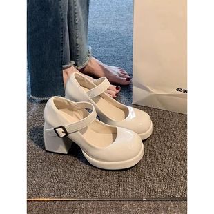 Black Shallow Women's Shoes New Style Thick Heel Elegant High Heels One-Line Buckle Mary Jane Shoes Trendy 2025 Spring and Summer