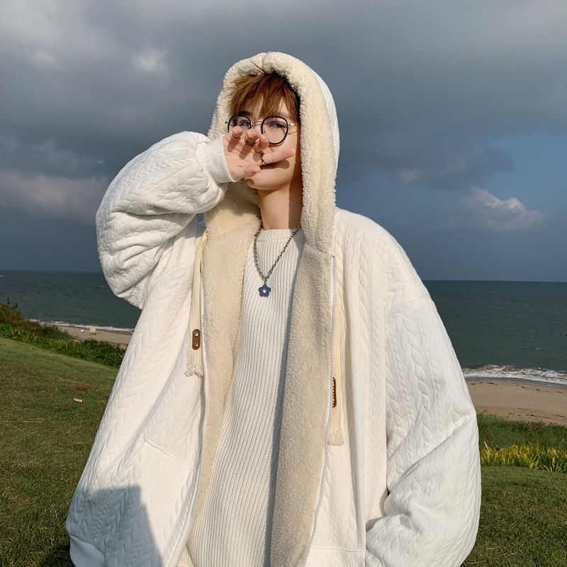 Abrigo de lana de cordero invierno de los hombres forrado de lana engrosada nicho original diseño de ropa acolchada de algodón marca de moda ins hong kong estilo ropa acolchada de algodón