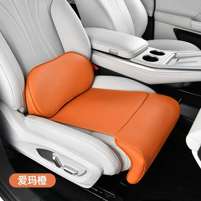 Car seat leg rest cushion upgraded Seat cushion, seat cover - dot-pattern-leg-rest-integrated-lumbar-supportemma-orange