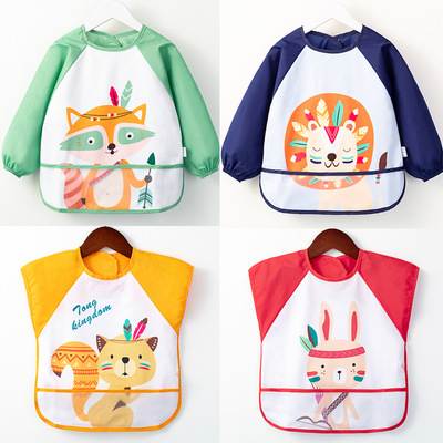 宝宝吃饭围兜罩衣夏季薄款防水防脏男女童儿童围裙反穿衣婴儿饭兜