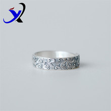 云涌纯银足银999祥云雕刻手工波浪复古风做旧开口调节男款戒指环