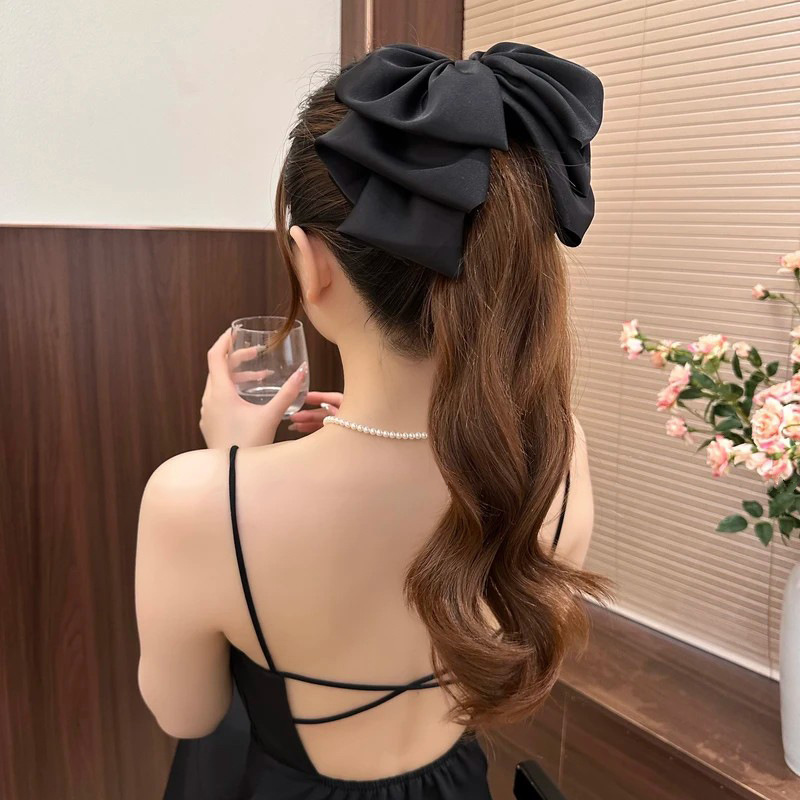 法式缎面蝴蝶结花苞抓夹女后脑勺蓬松显发量马尾夹高级感气质发夹|undefined